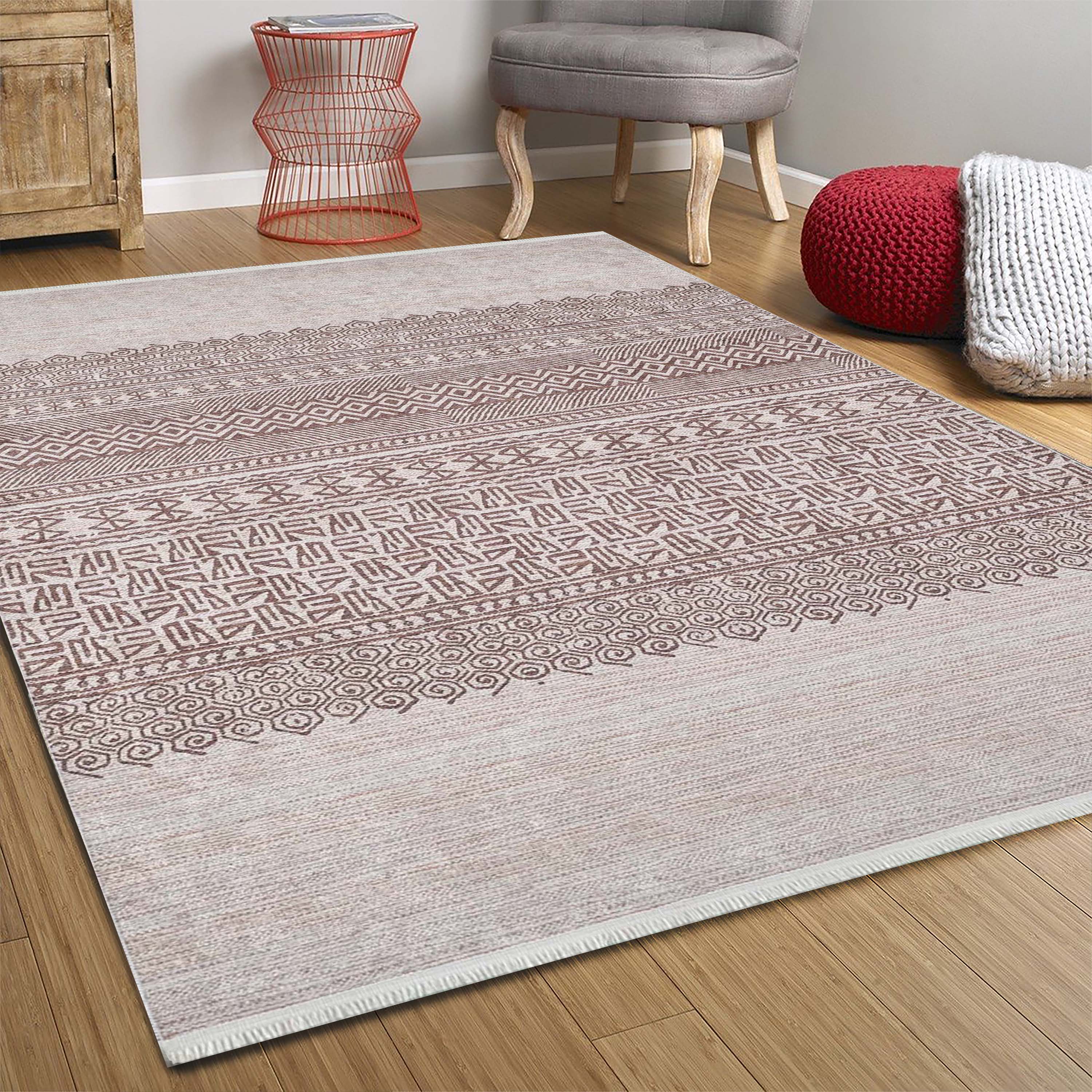 Bej Kahverengi Etnik Desenli Geometrik Anadolu Kilim Halı - Pera Halı