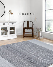 Gri Etnik Geometrik Desenli Modern Bohem Halı