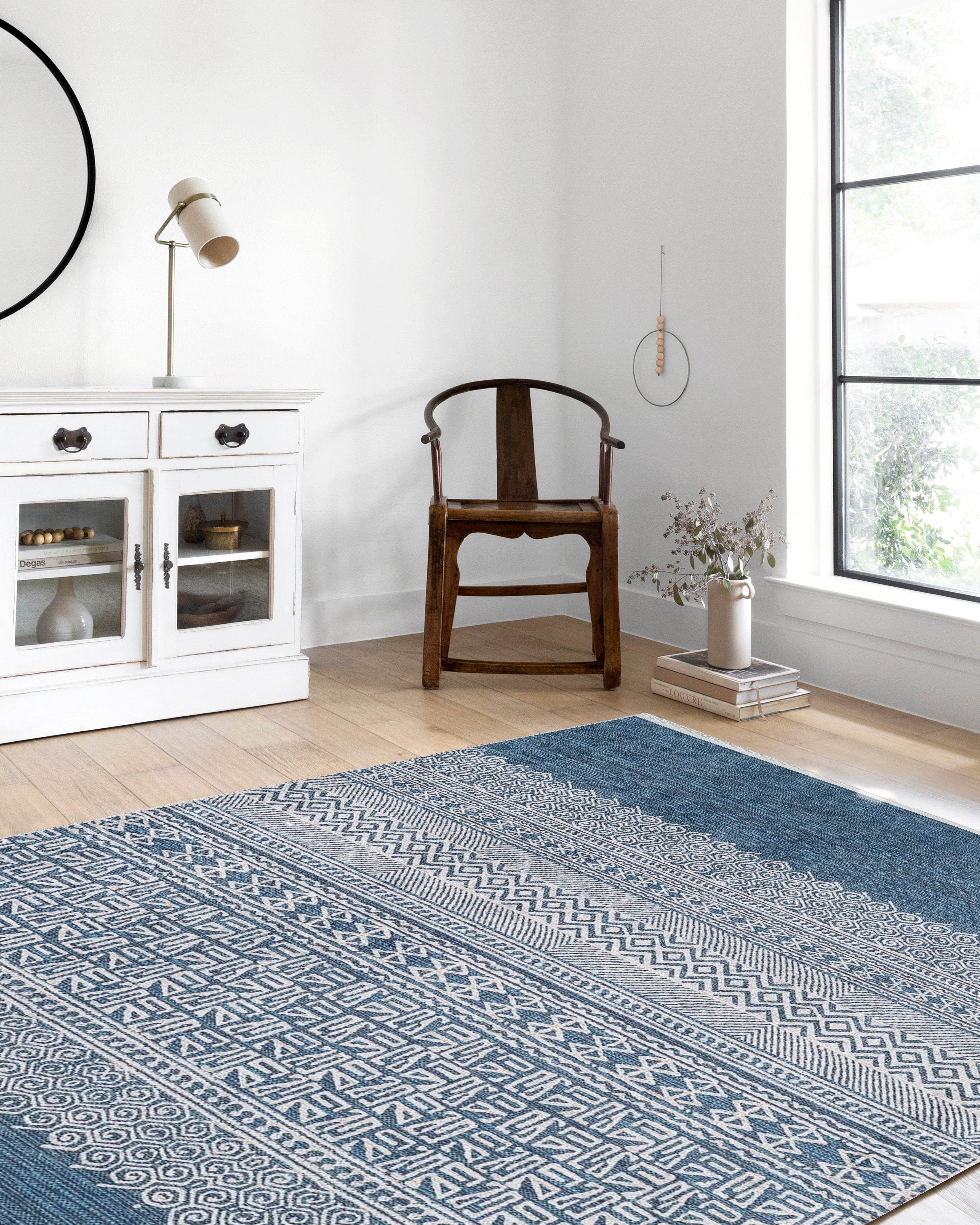 Mavi Bej Etnik Desenli Anadolu Kilim Halı - Pera Halı
