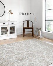 Medalyon Desenli Açık Bej Krem Halı