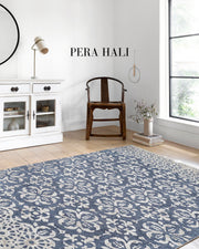 Otantik Desenli Mavi Beyaz Halı