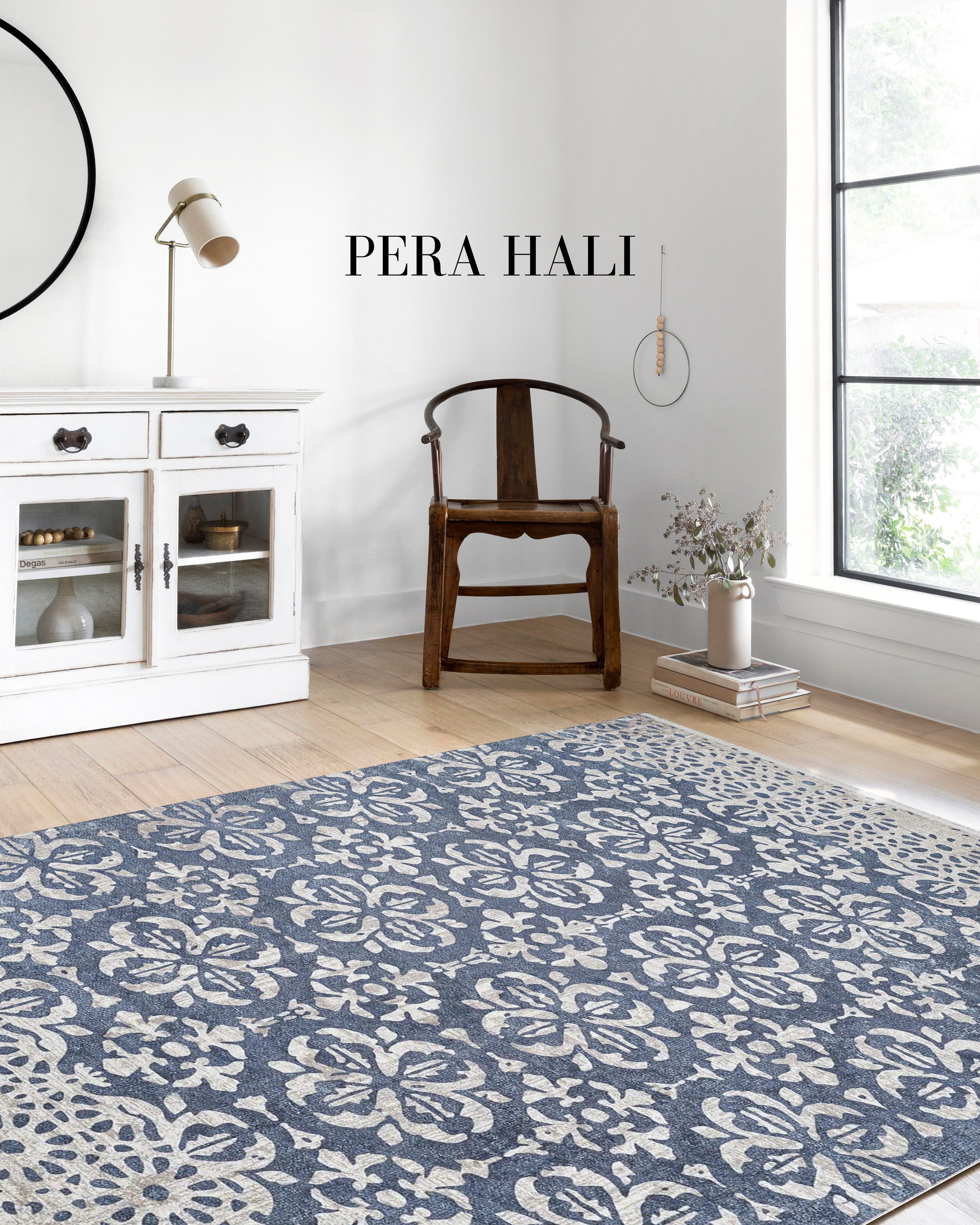 Otantik Desenli Mavi Beyaz Halı