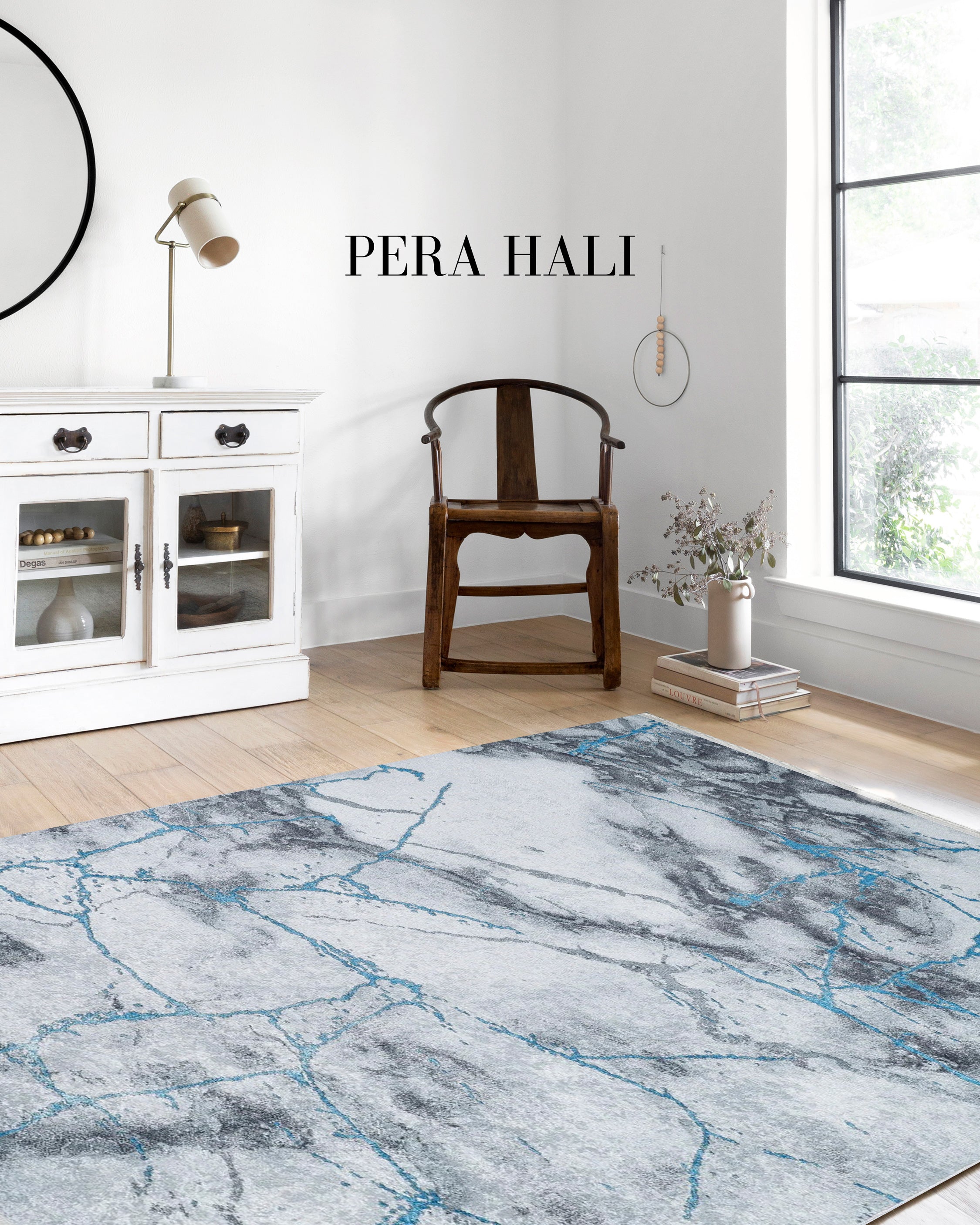 Mermer Gri Beyaz Turkuaz Damarlı Halı