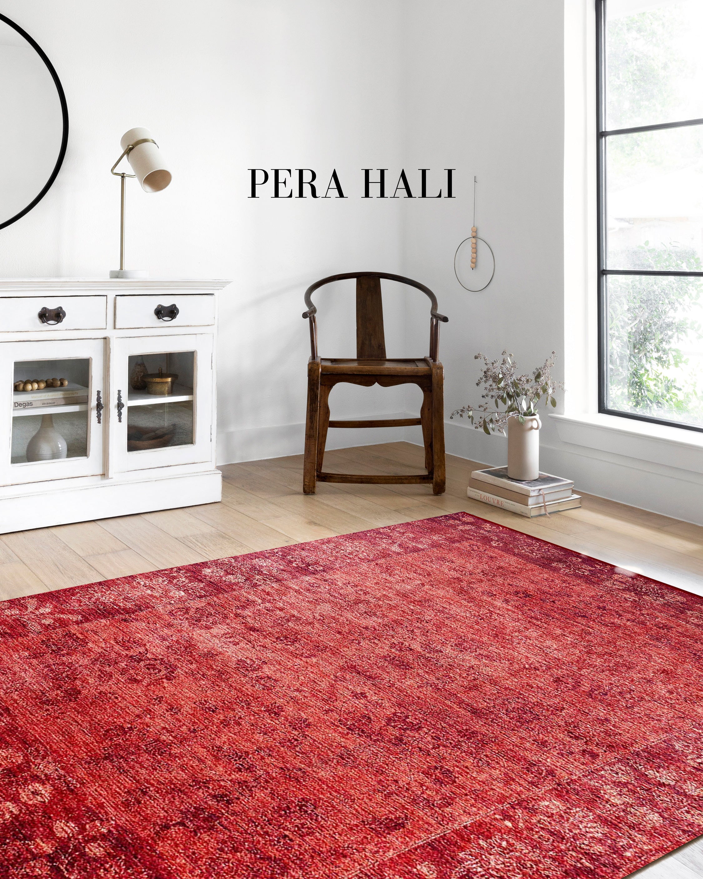 Kırmızı Eskitme Bordo Klasik Desenli Vintage Salon Halısı