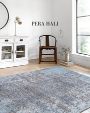 Vintage Efektli Mavi Otantik Halı