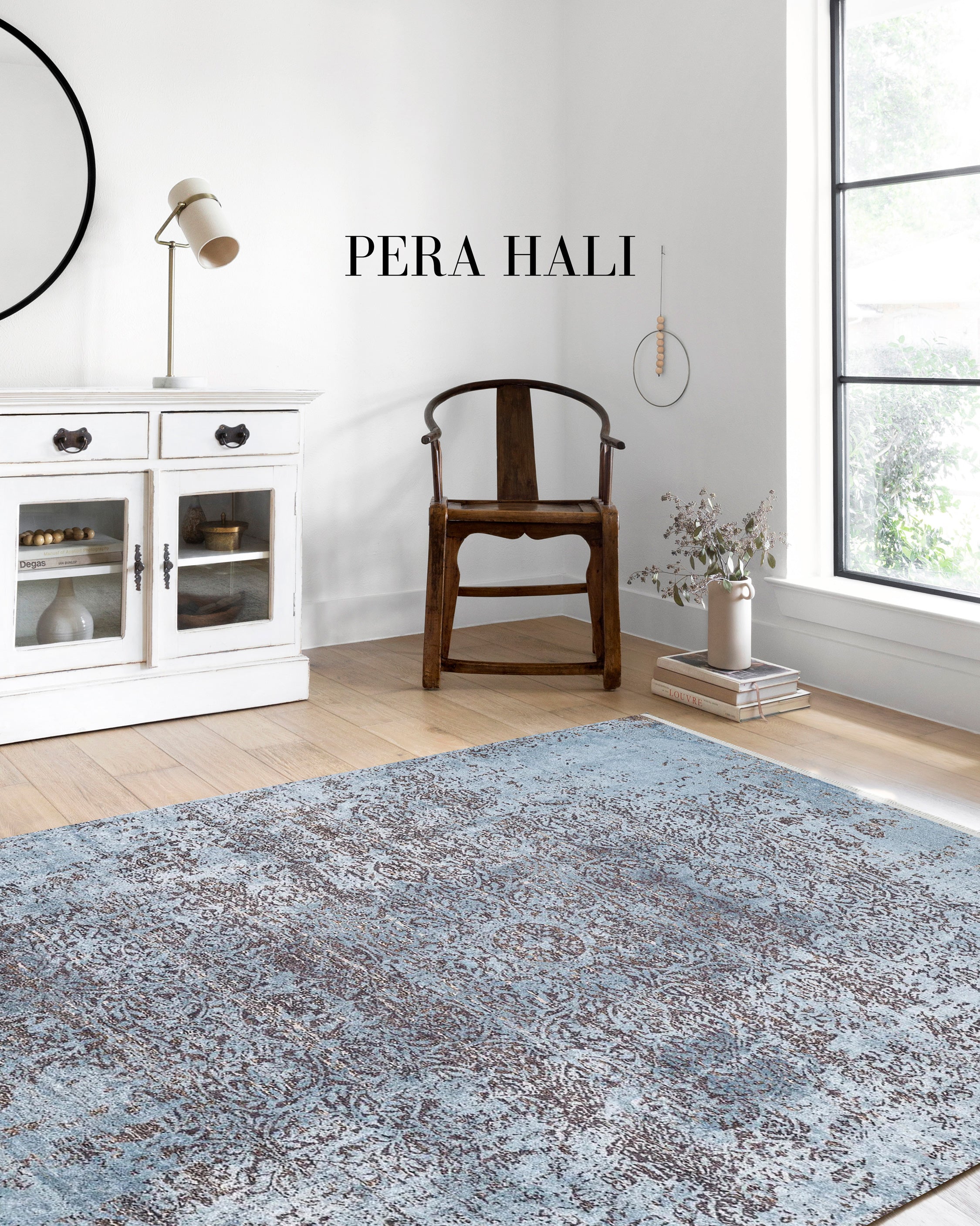 Vintage Efektli Mavi Otantik Halı