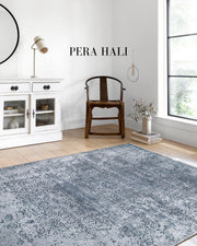 Açık Mavi Gri Eskitme Halı
