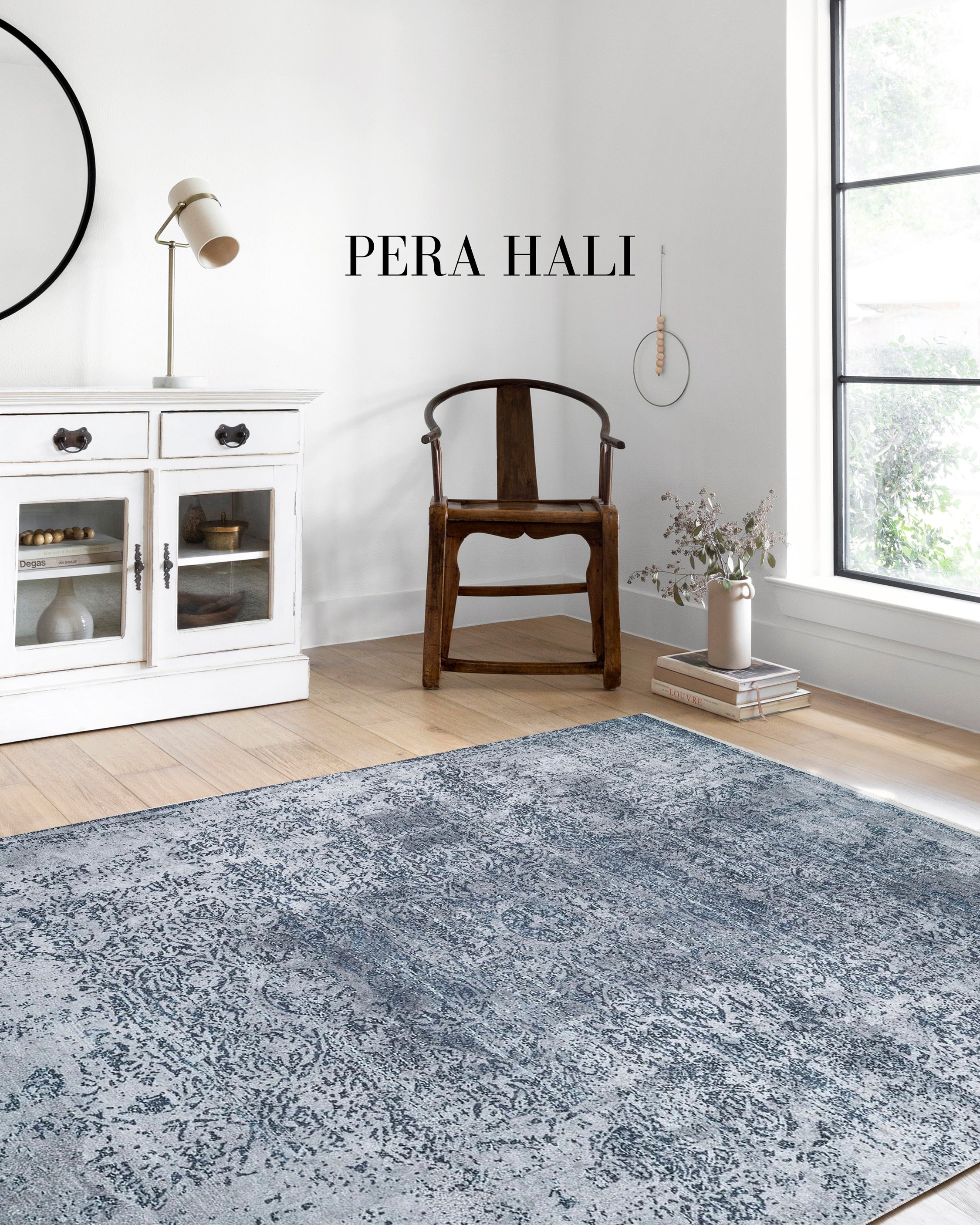 Açık Mavi Gri Eskitme Halı