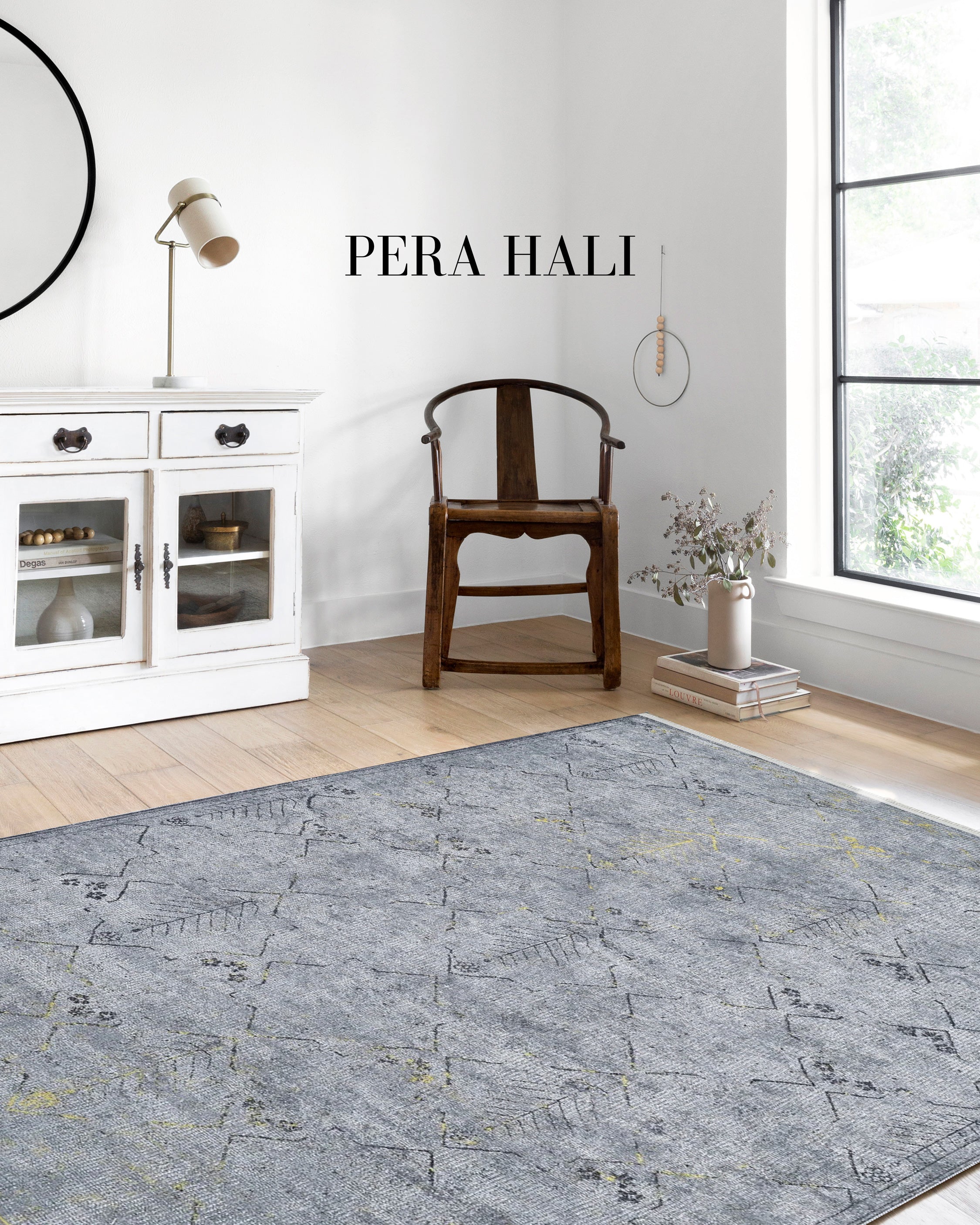 Gri Sarı Vurgulu Otantik Halı