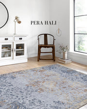 Gri Mavi ve Bakır Eskitme Desenli Halı