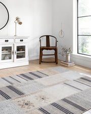 Geometrik Desenli Vintage Bej Siyah Kilim Halı - Pera Halı