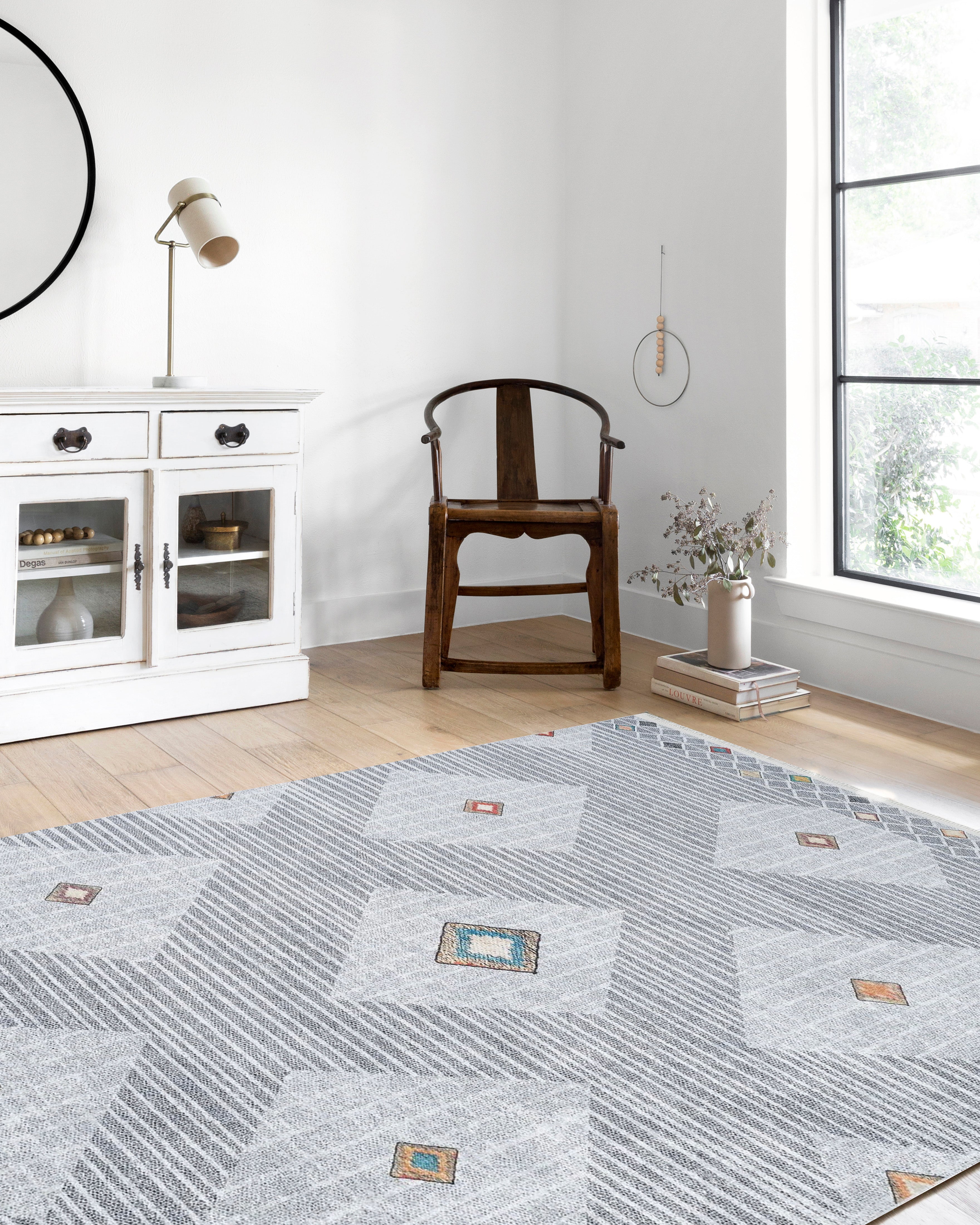 Gri Geometrik Modern Antika Vintage Halı