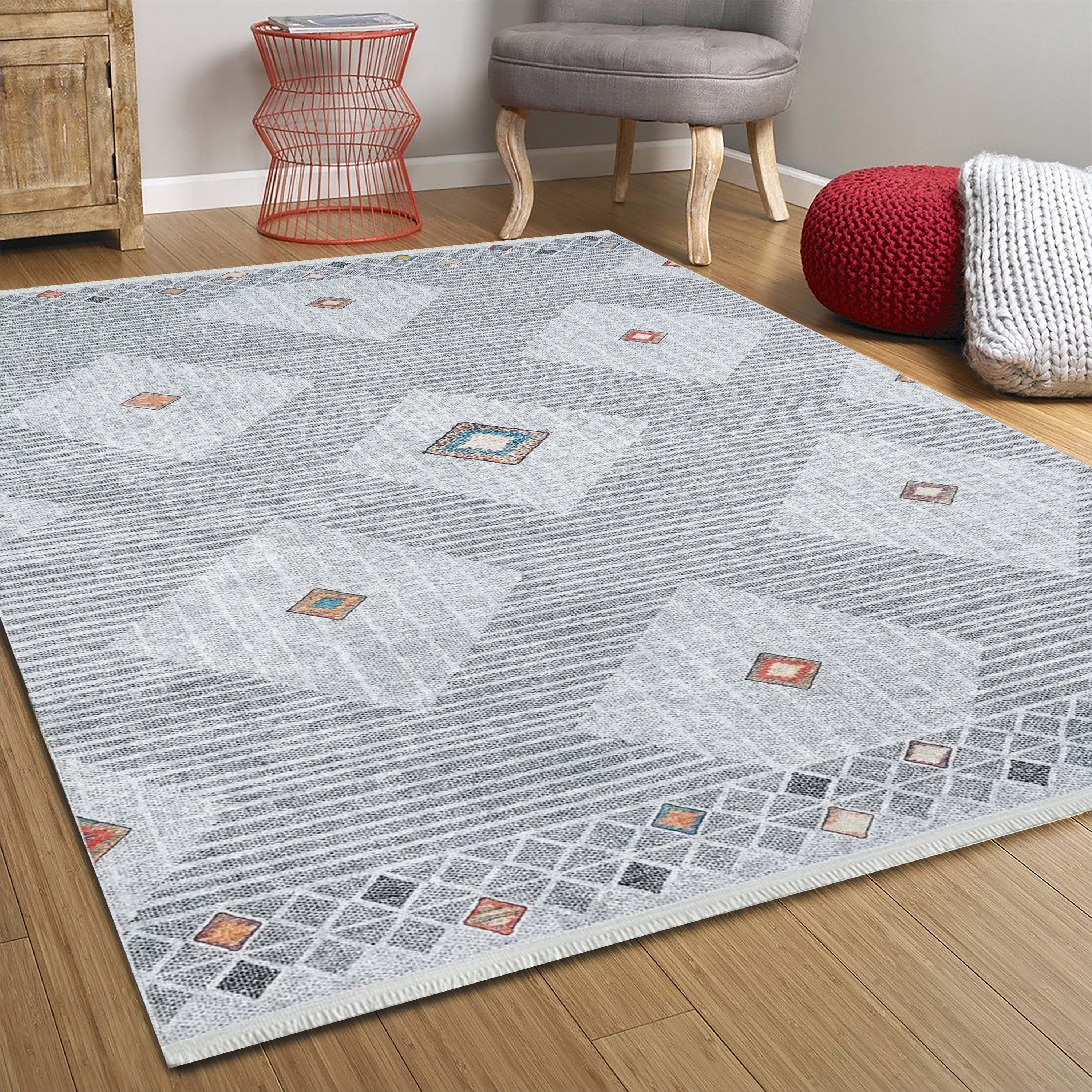 Gri Geometrik Modern Antika Vintage Halı