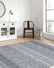 Gri Siyah Geometrik Desenli Halı - Pera Halı