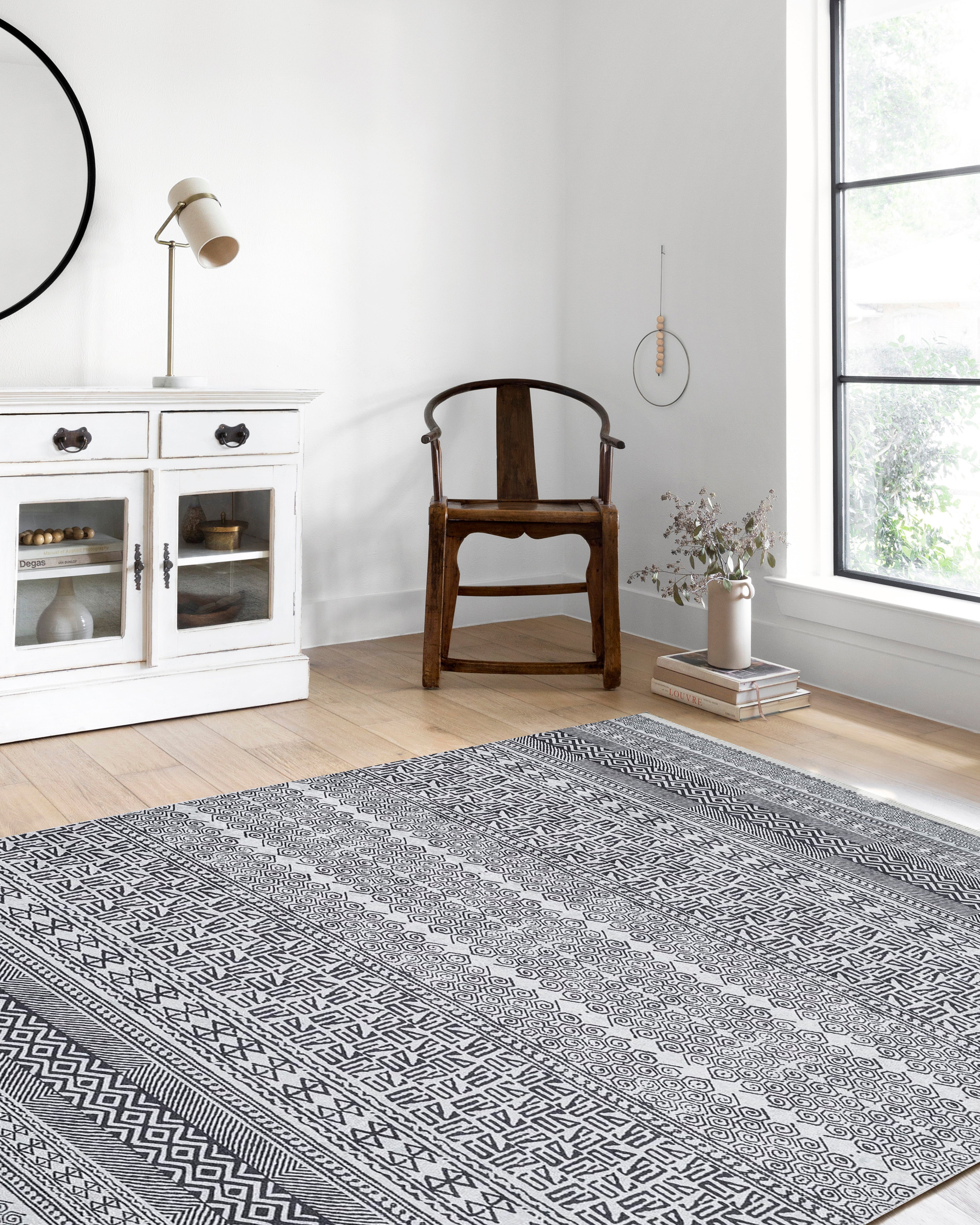 Gri Siyah Geometrik Desenli Halı - Pera Halı