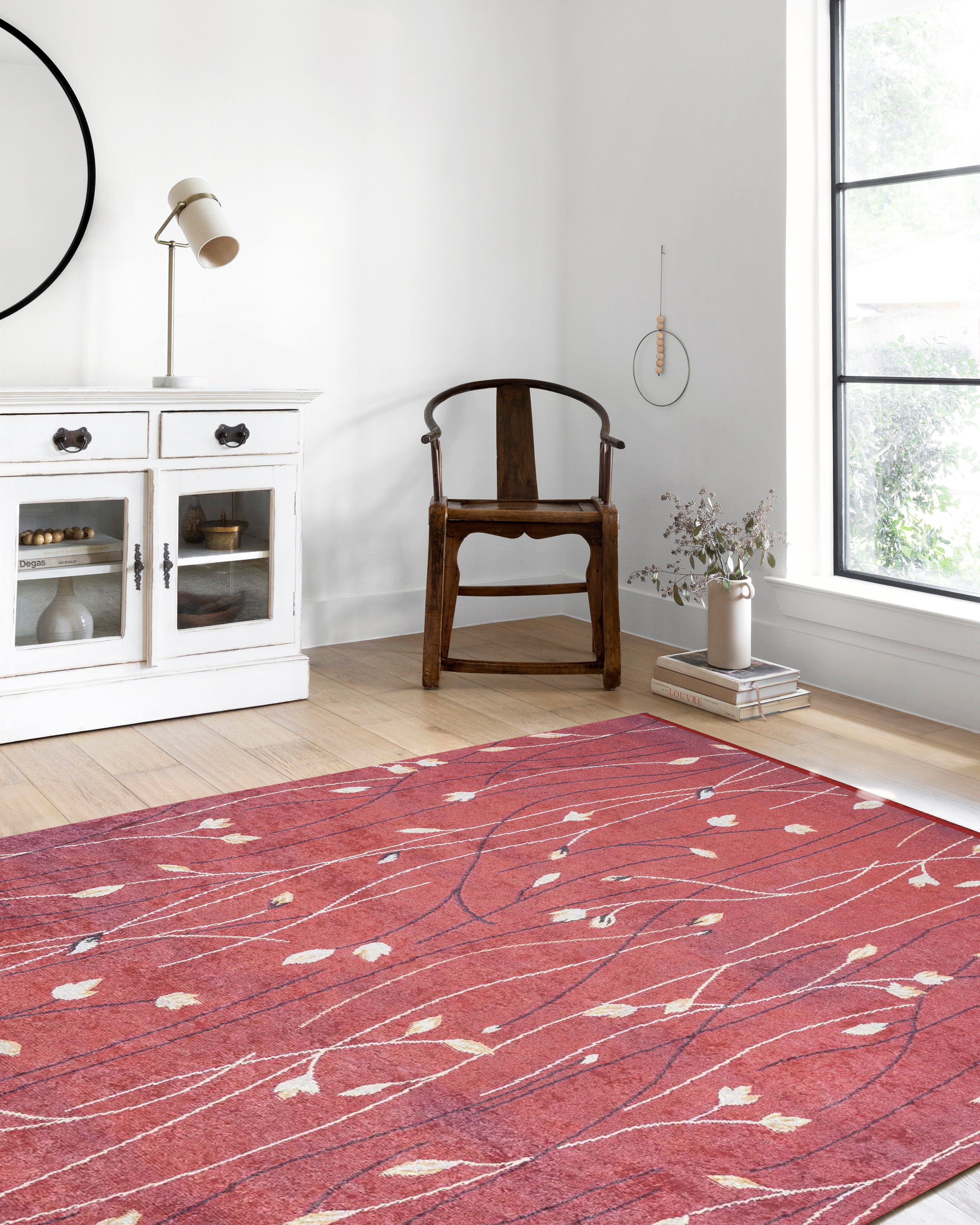 Çiçek Desenli Kırmızı Kilim Halı - Pera Halı