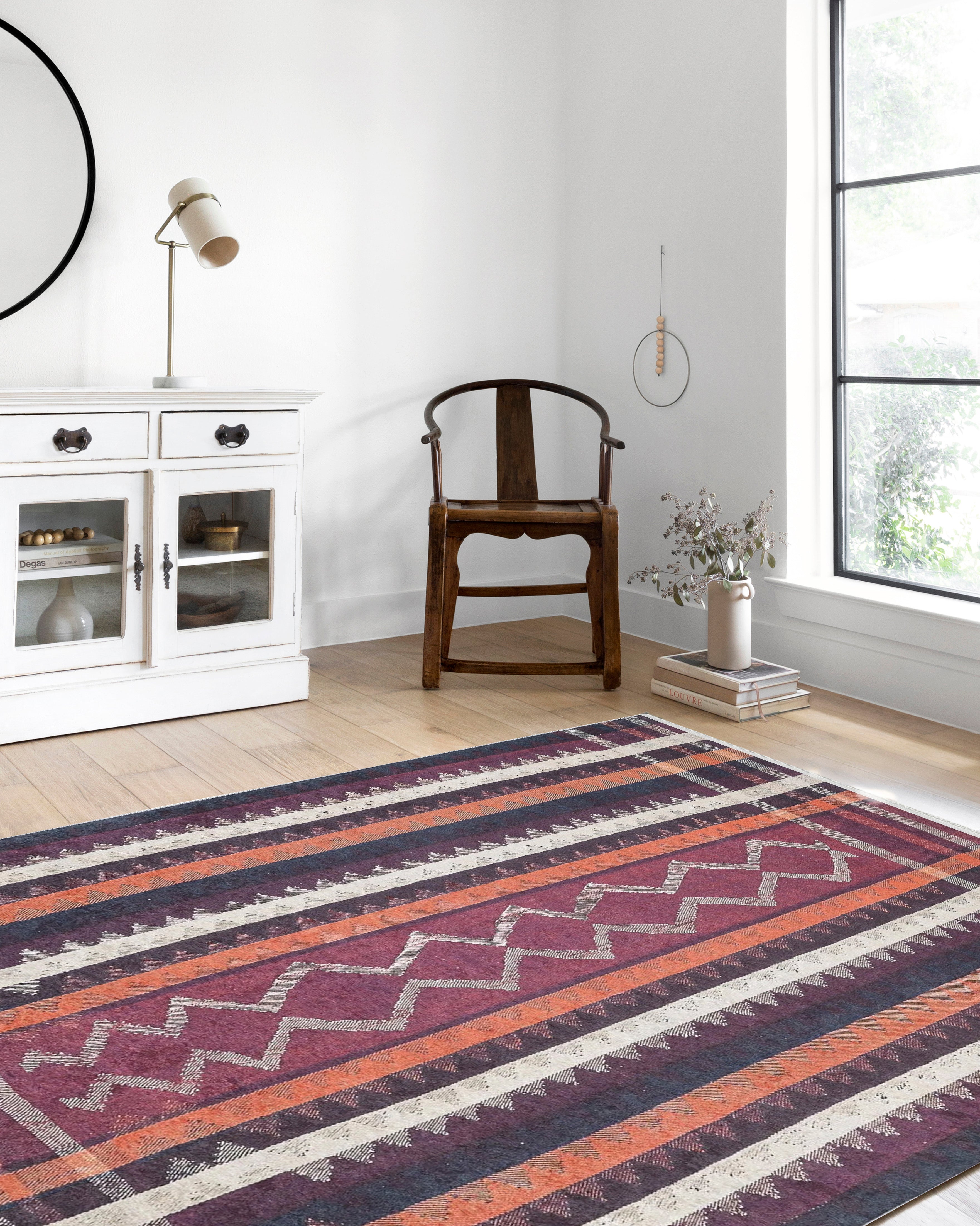 Turuncu Siyah Bej Geometrik Desenli Kilim Halı - Pera Halı