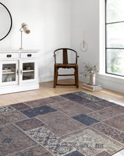 Kahve Bej Gri Eskitme Patchwork Görünümlü Halı