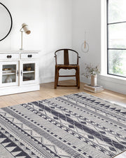 Gri Beyaz Etnik Çizgili Geometrik Modern Halı