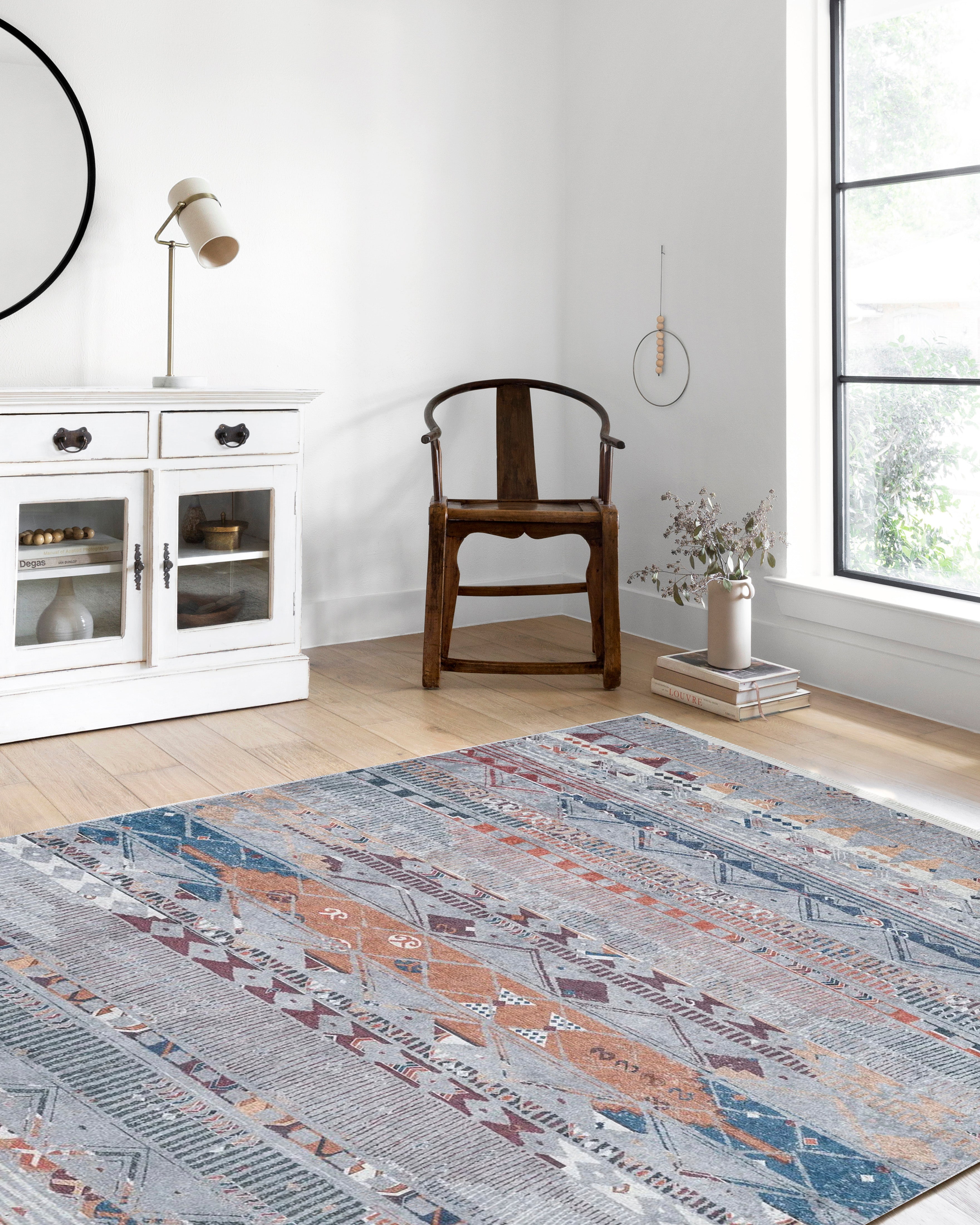 Gri Bej Renkli Geometrik Desenli Anadolu Kilim Halı - Pera Halı