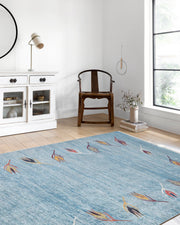 Açık Mavi ve Turuncu Yaprak Desenli Anadolu Kilim Halı - Pera Halı