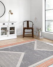 Antik Gri Turuncu Geometrik Desenli Halı