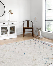 Krem Zeminli Çok Renkli Fas Izgara Desenli Modern Bohem Halı