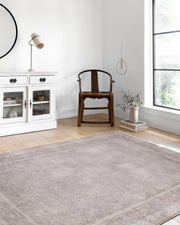 Sade Modern Bordürlü Açık Gri-Bej Yıkanabilir Halı