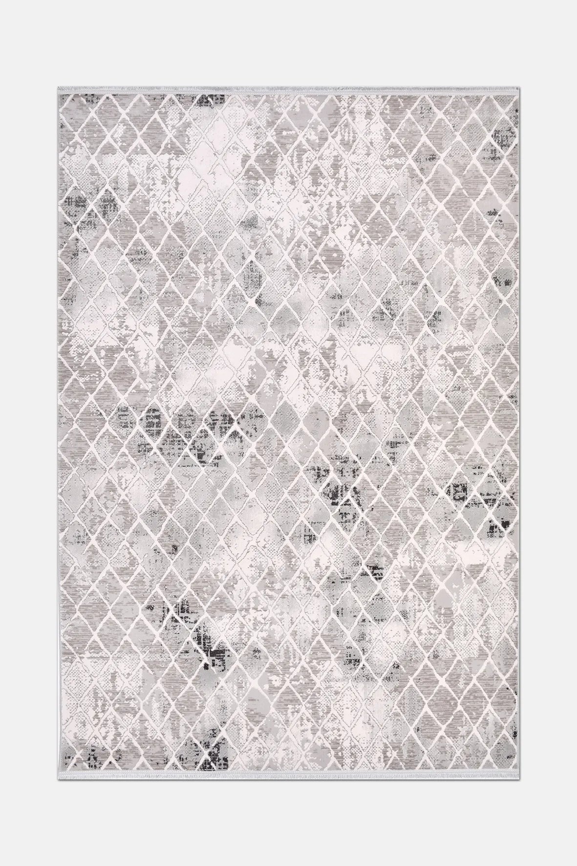 Gri ve Beyaz Eskitme Elmas Desenli Halı