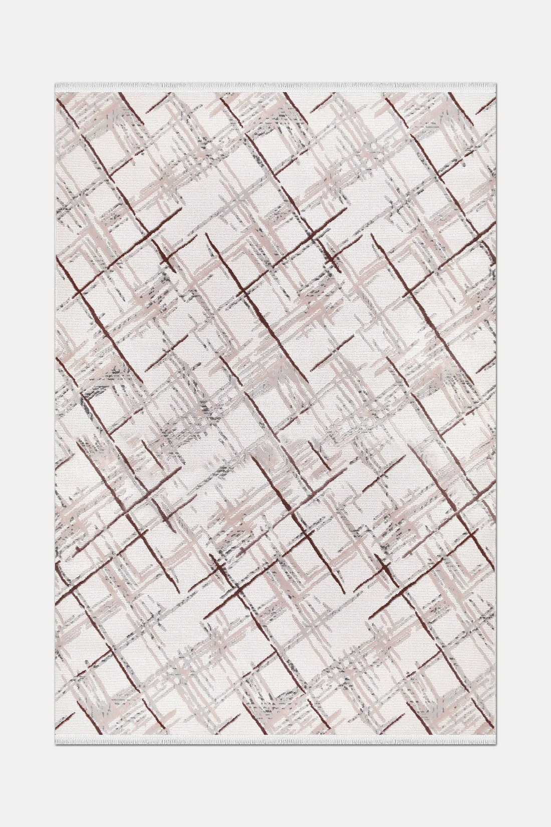 Krem Gri ve Koyu kahve Çapraz Çizgili Halı
