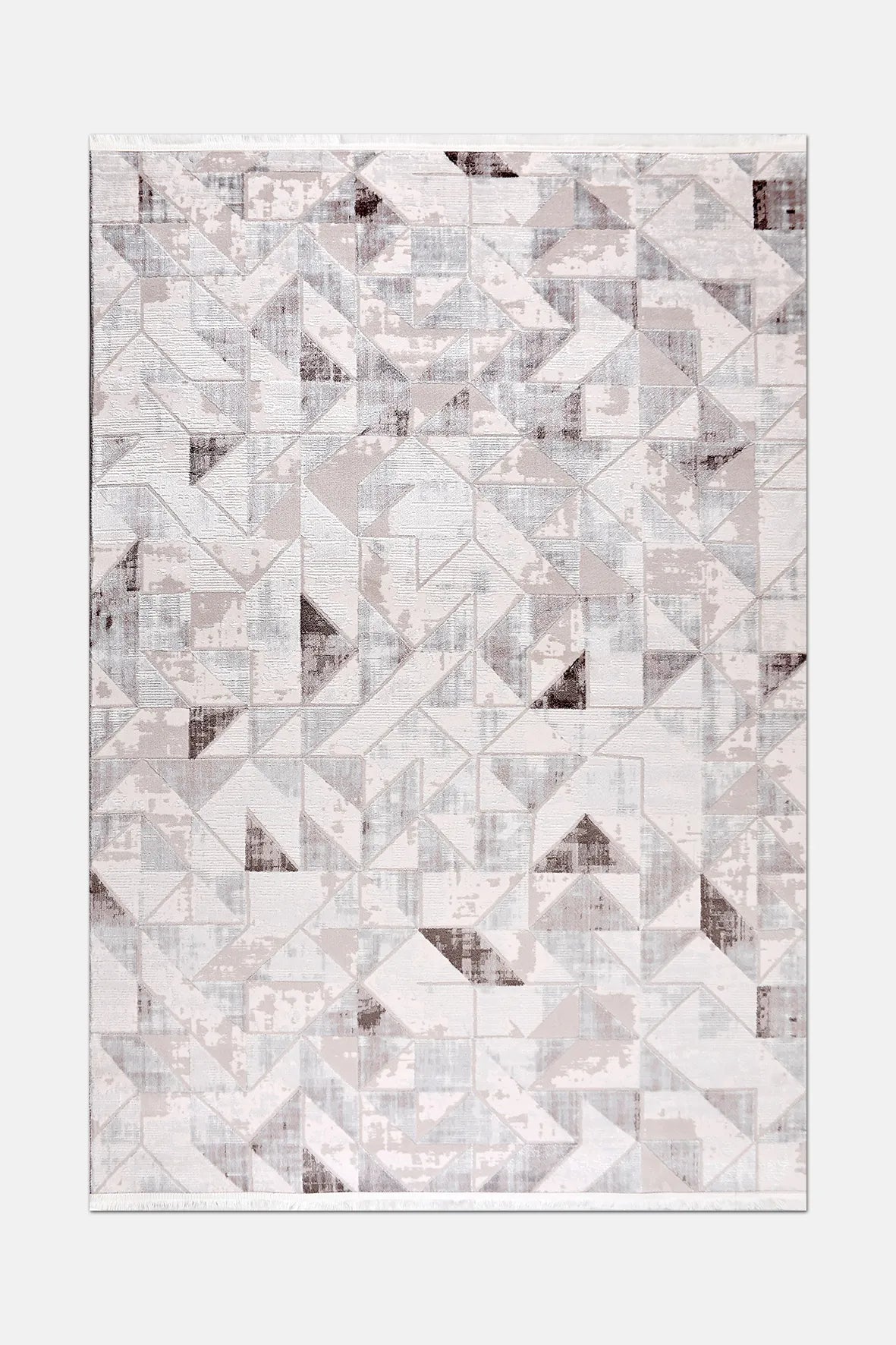 Krem ve Kahve Geometrik Mozaik Halı