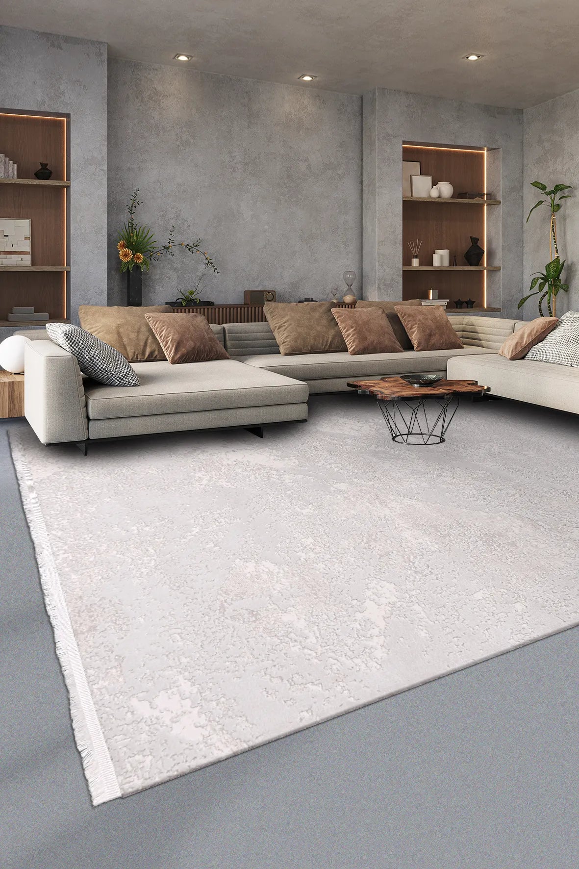 İnci Beyazı ve Gümüş Bulut Desenli Hal