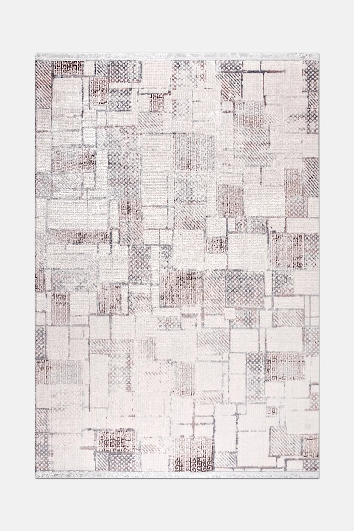 Krem ve Kahve Çoklu Geometrik Halı