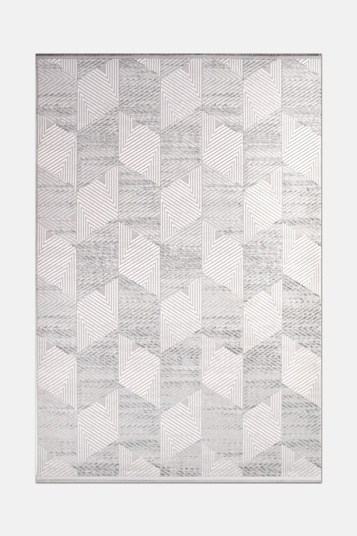Gri ve Beyaz Çizgisel 3D Küp Desenli Halı