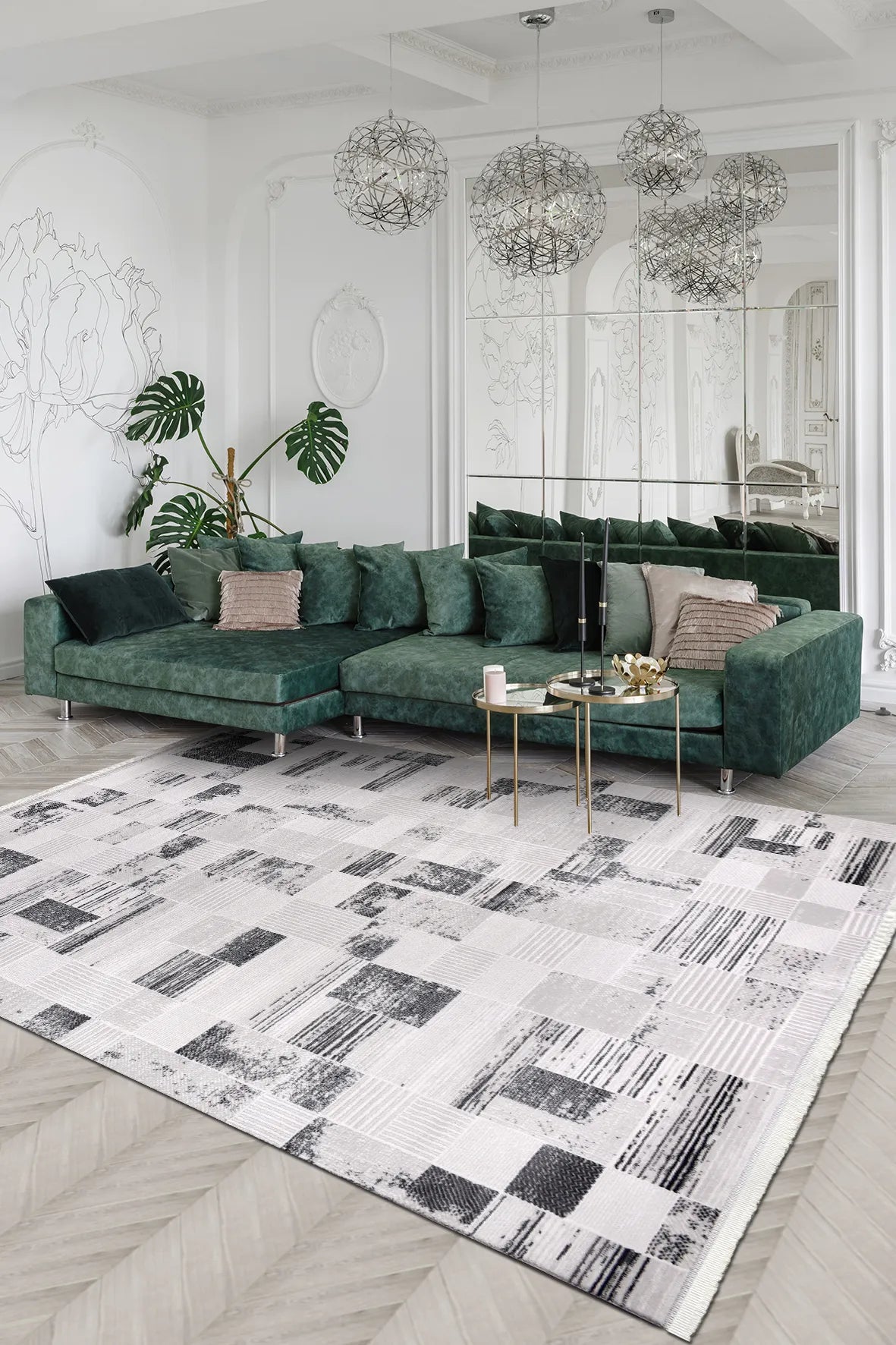 Grey and Black Striped Block Carpet – Pera Halı