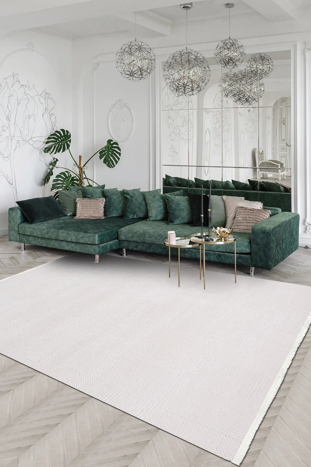 İnci Beyazı Geometrik Halı