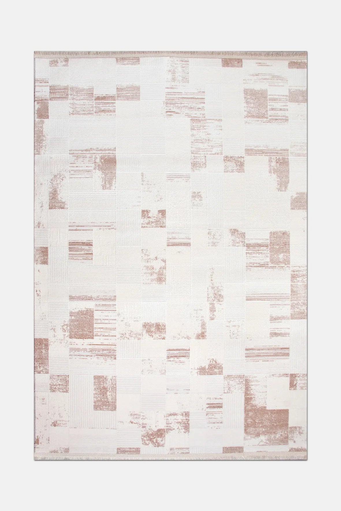 Krem ve Pudra Pembe Dokulu Geometrik Halı