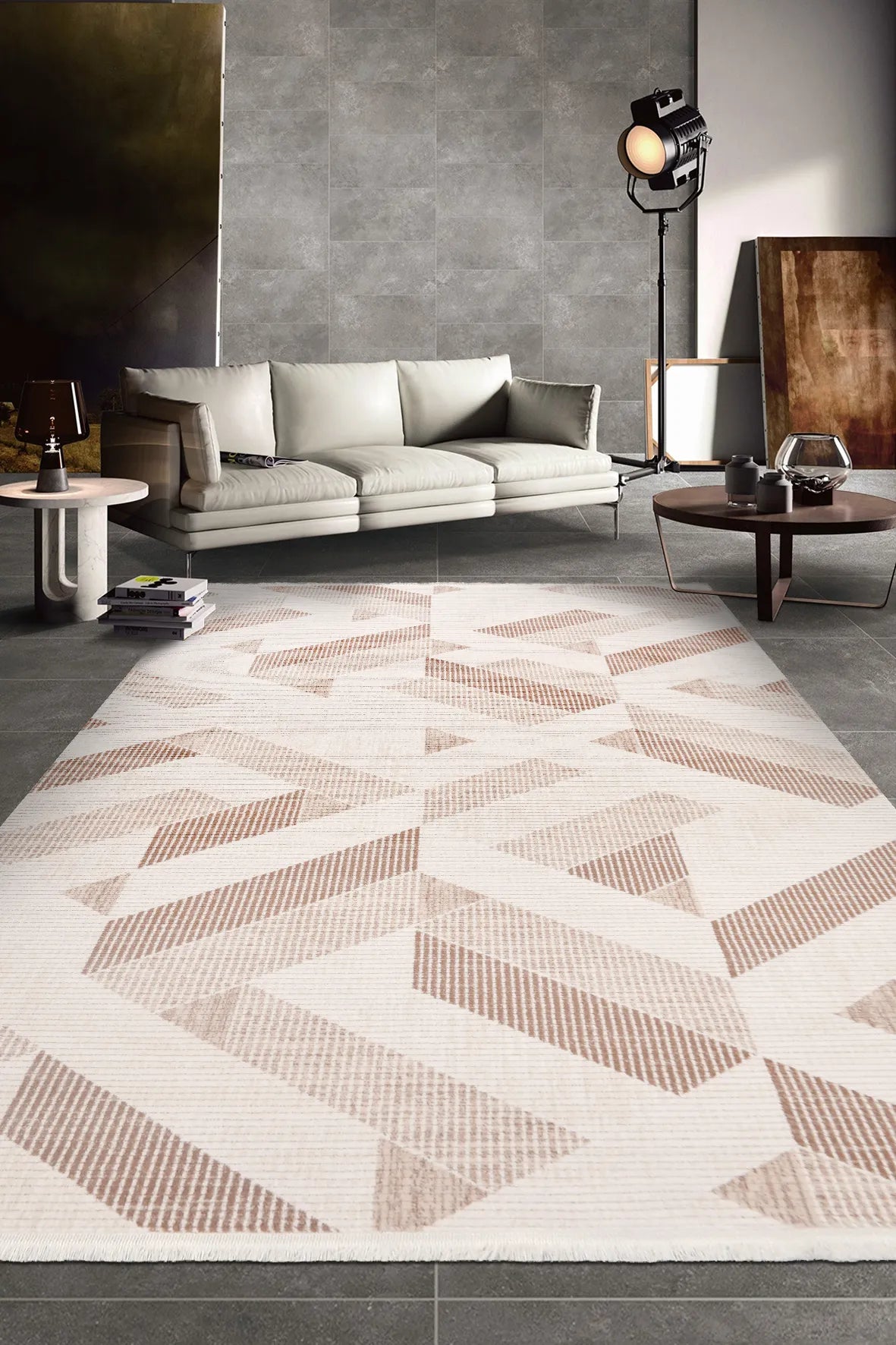 Krem ve Kahve Geometrik Halı