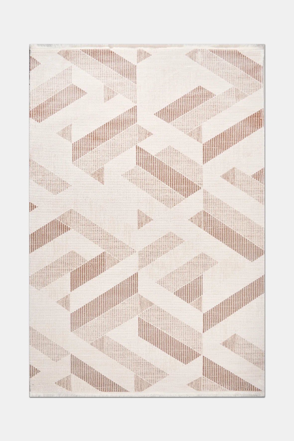 Krem ve Kahve Geometrik Halı