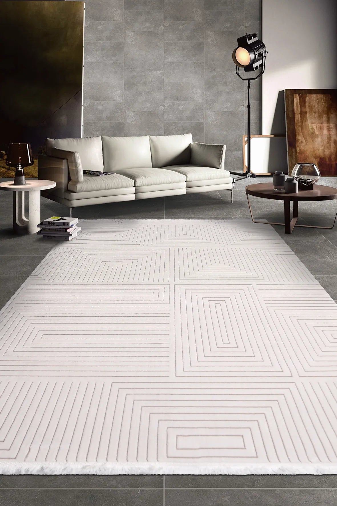 Ekru ve Vizon Mimari Labirent Halı