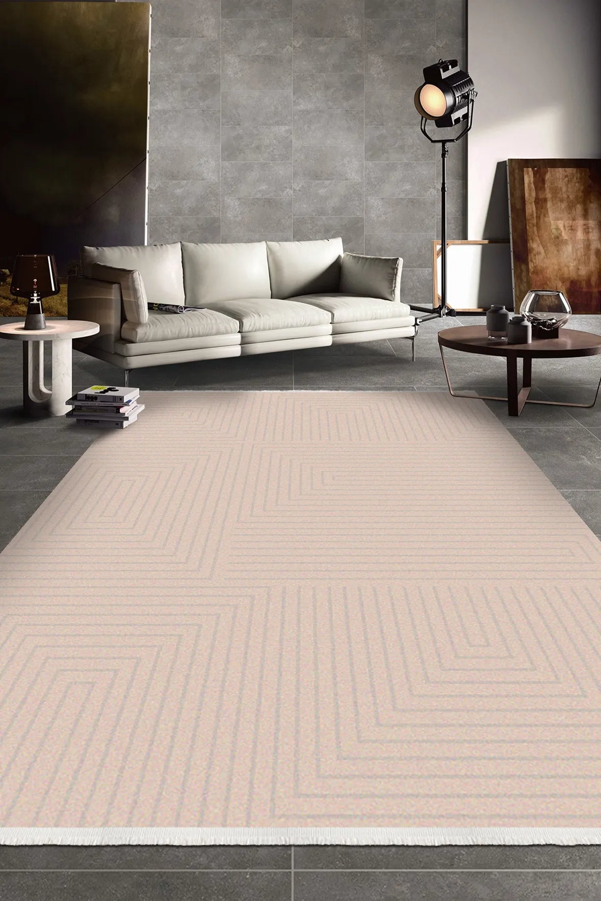 Vizon Rengi Geometrik Labirent Desenli Modern Halı