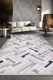 Lacivert ve Bej Geometrik Halı