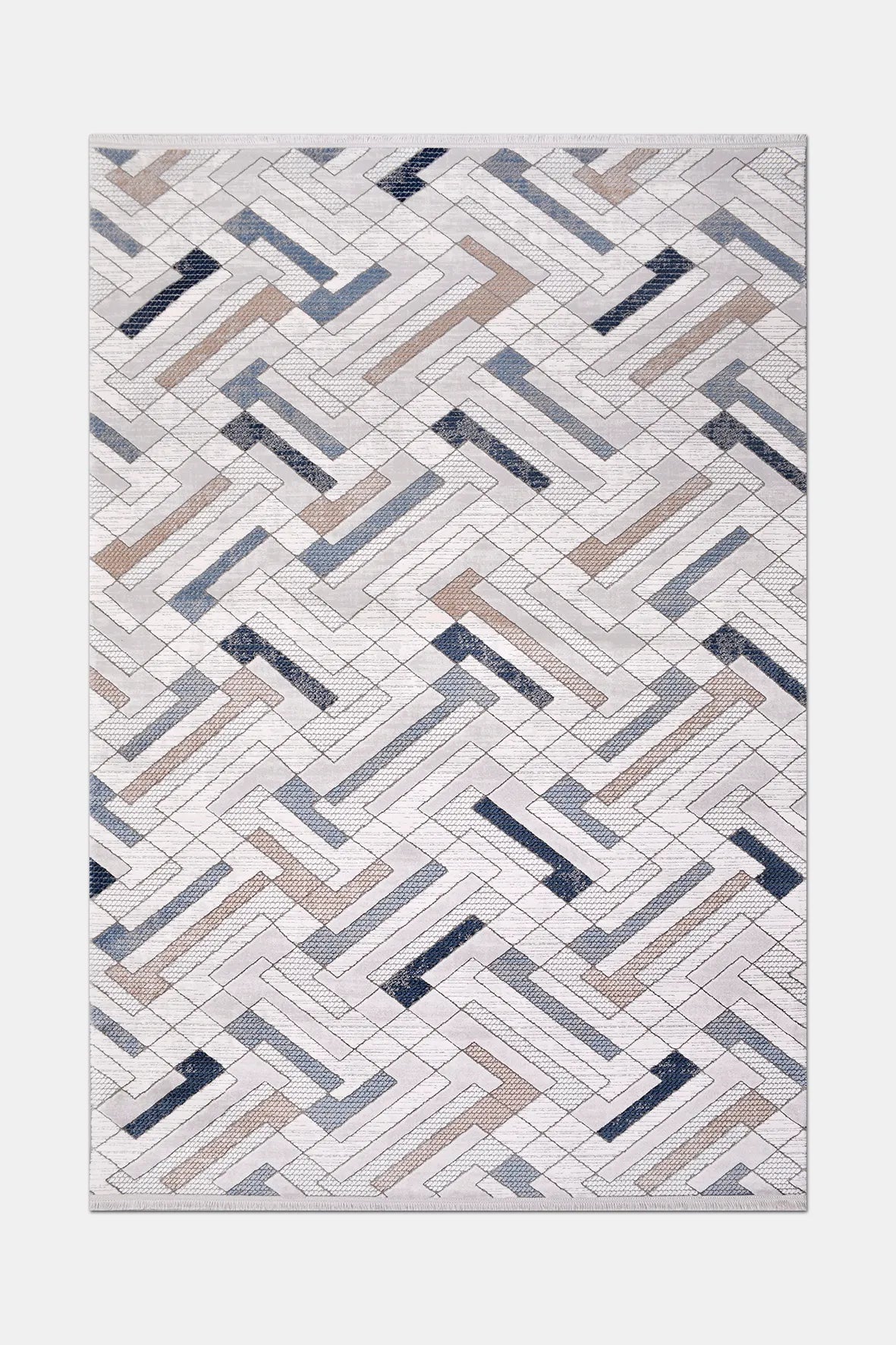 Lacivert ve Bej Geometrik Halı