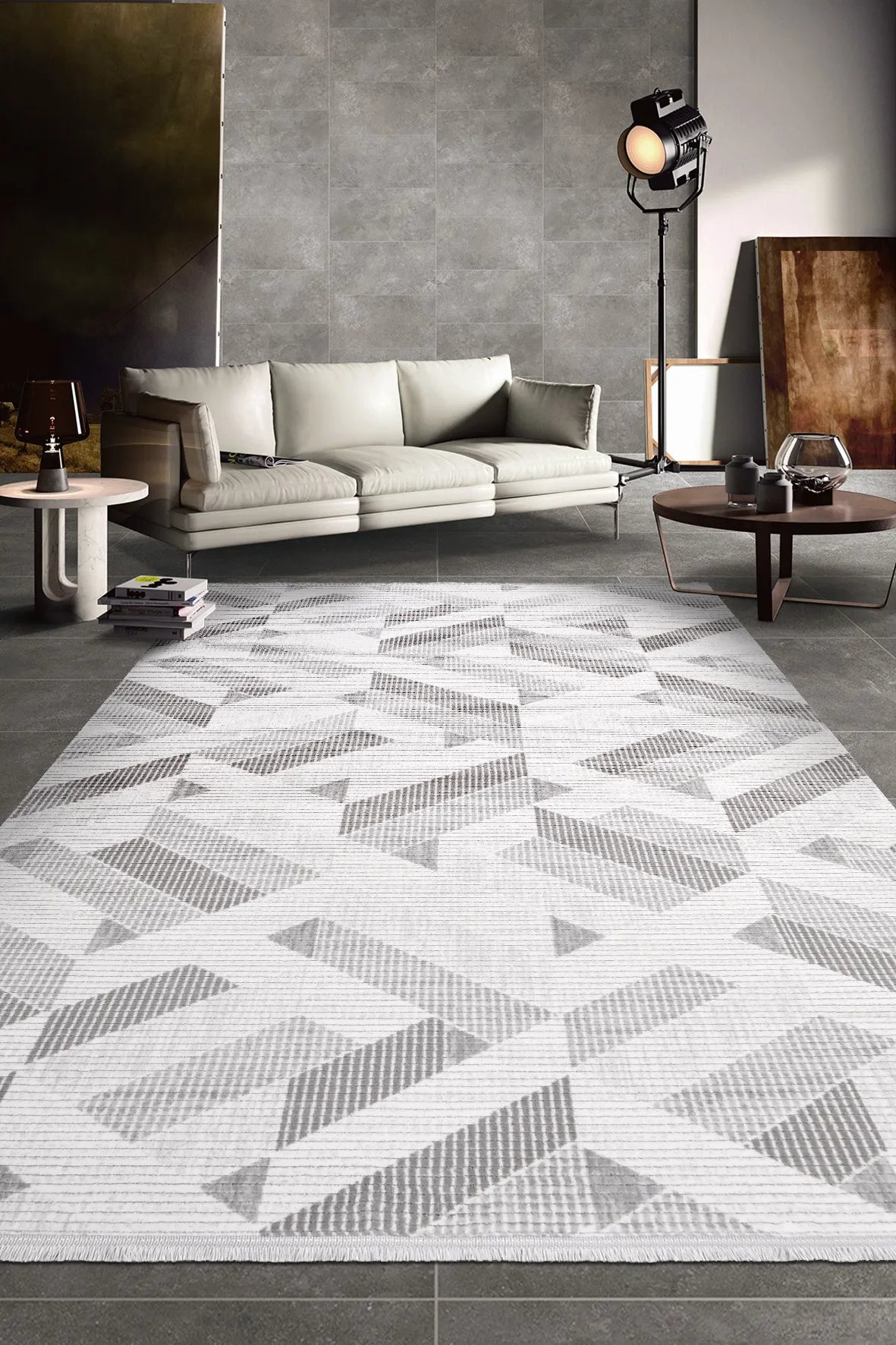 Gri ve Beyaz Blok Desenli Halı