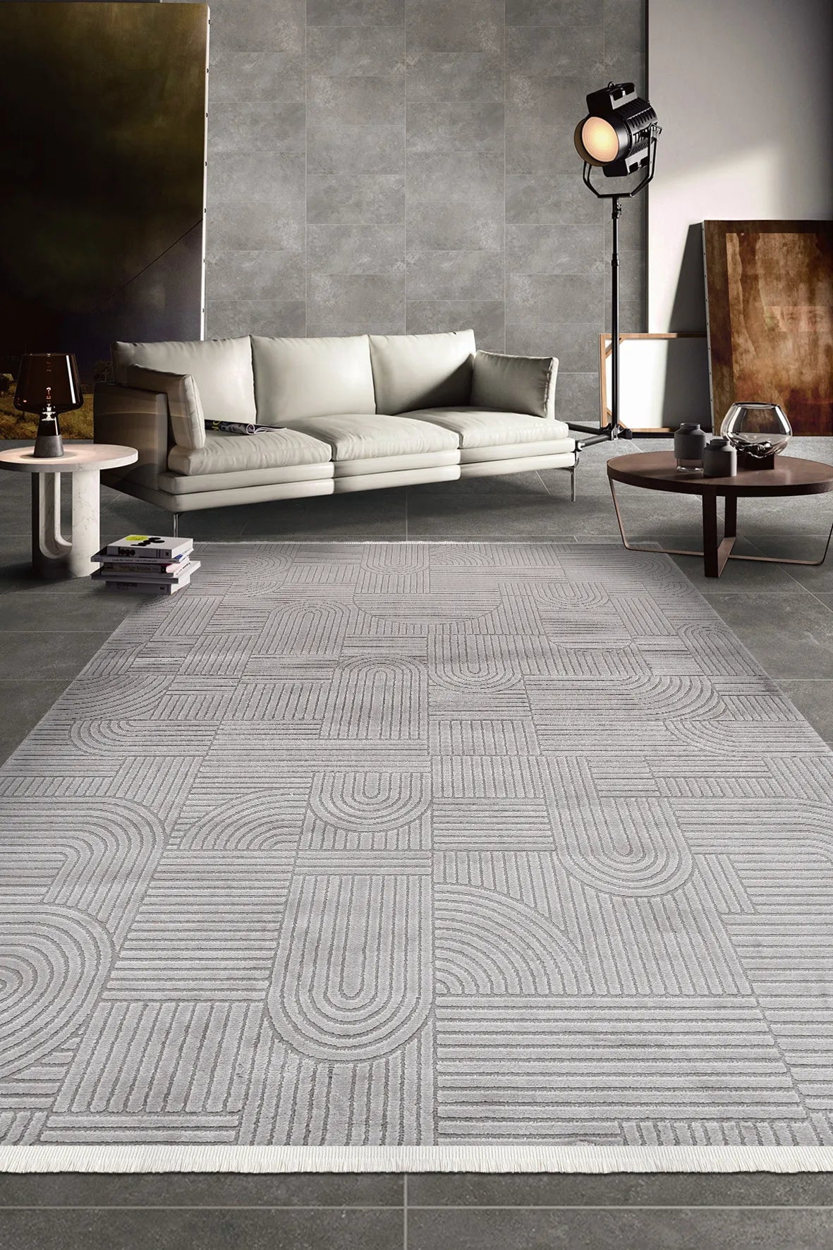 Gri Art Deco Modern Halı