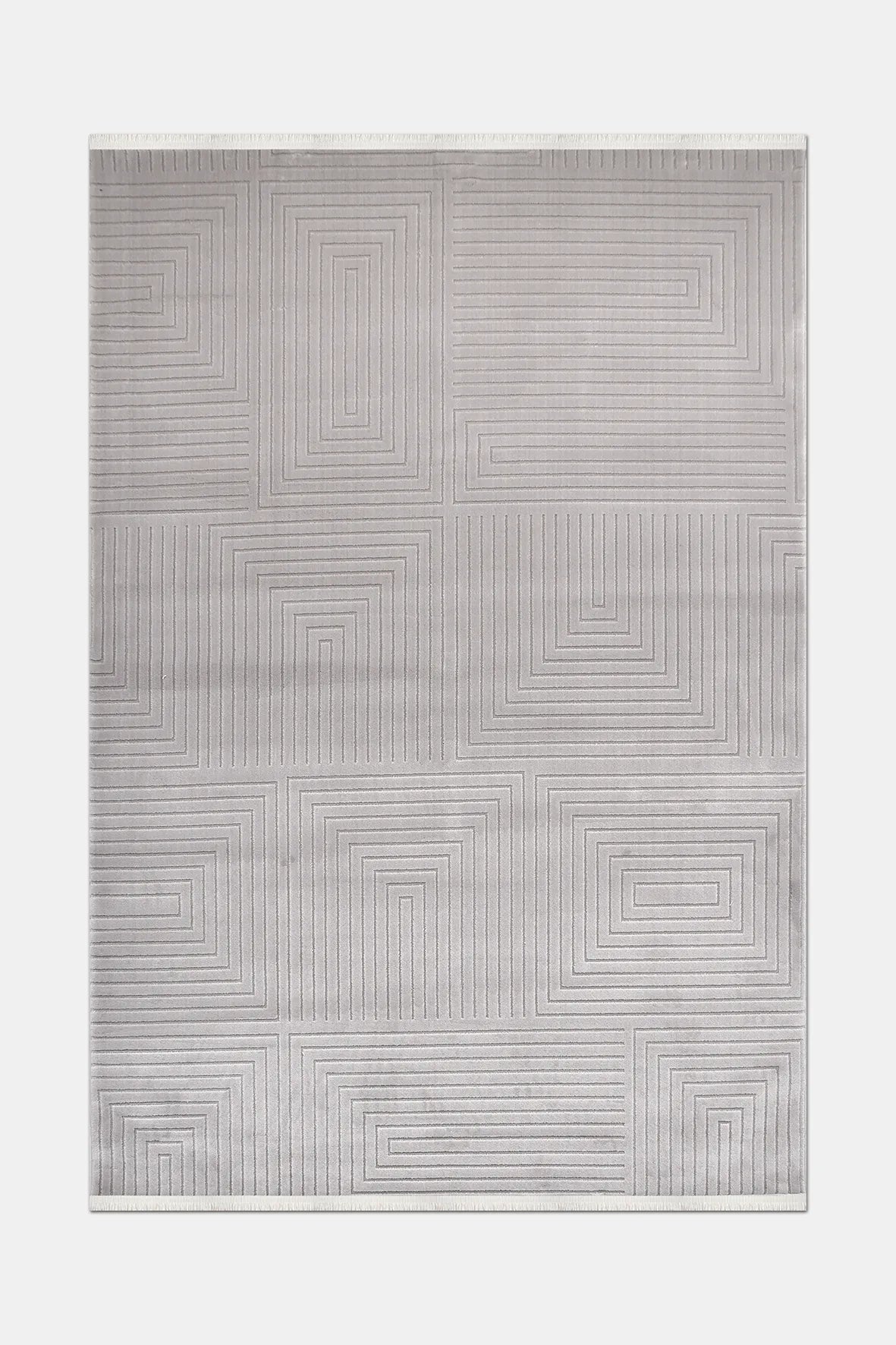 Gri Geometrik Labirent Desenli Halı