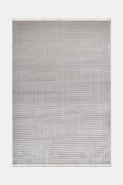 Gri Geometrik Labirent Desenli Halı