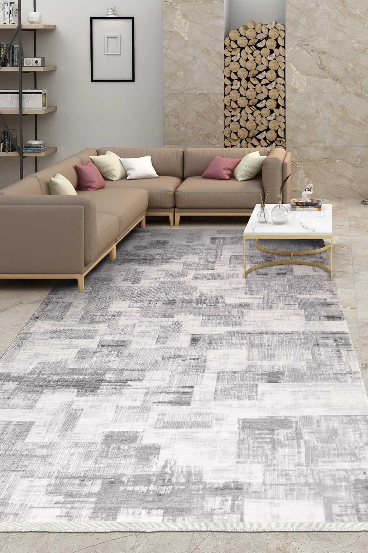 Gri ve Gümüş Yoğun Eskitme Halı