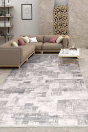 Gri ve Gümüş Yoğun Eskitme Halı