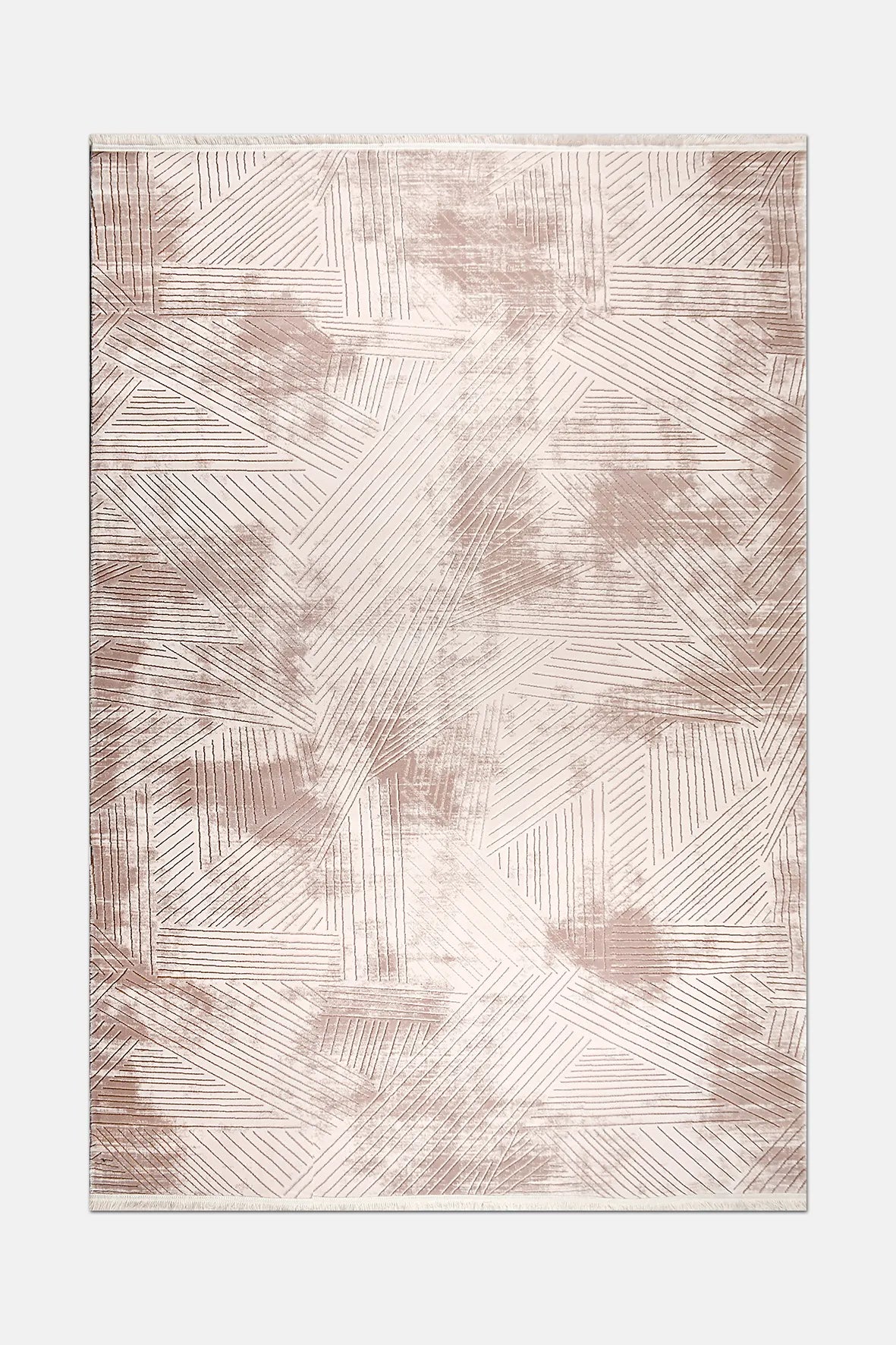 Krem ve Pudra Çizgisel Modern Halı